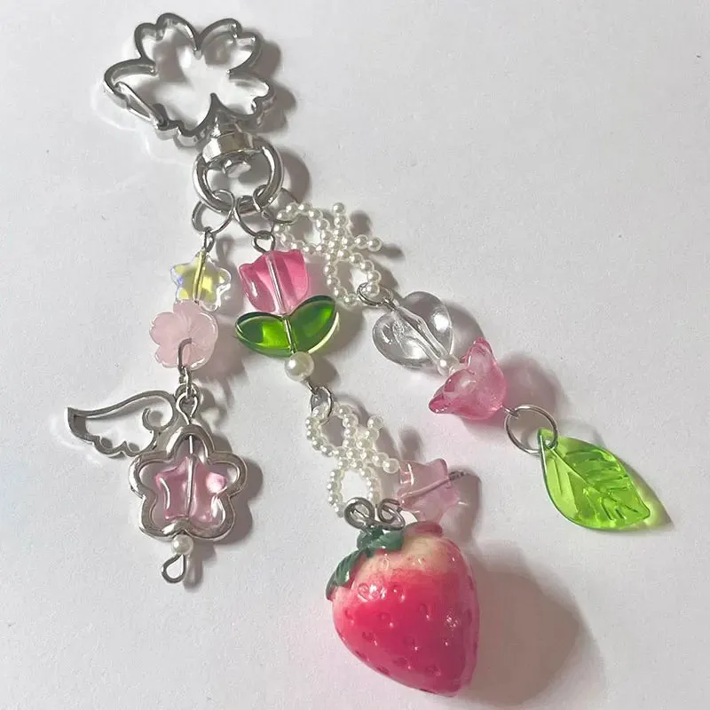 🍓✨ Adorable Strawberry Bow Keychain 🌸 Fairytale Charm with Lily of the Valley 🌼 2023