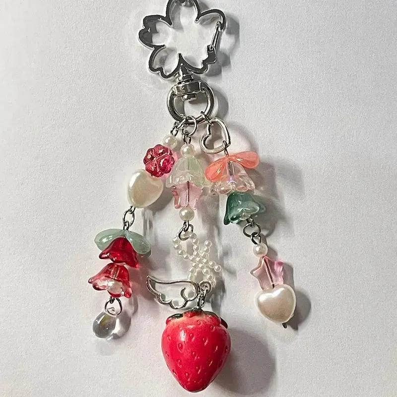 🍓✨ Adorable Strawberry Bow Keychain 🌸 Fairytale Charm with Lily of the Valley 🌼 2023
