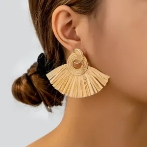 1 Pair Classical Retro Ethnic Style Sector raffia Zinc alloy Drop Earrings