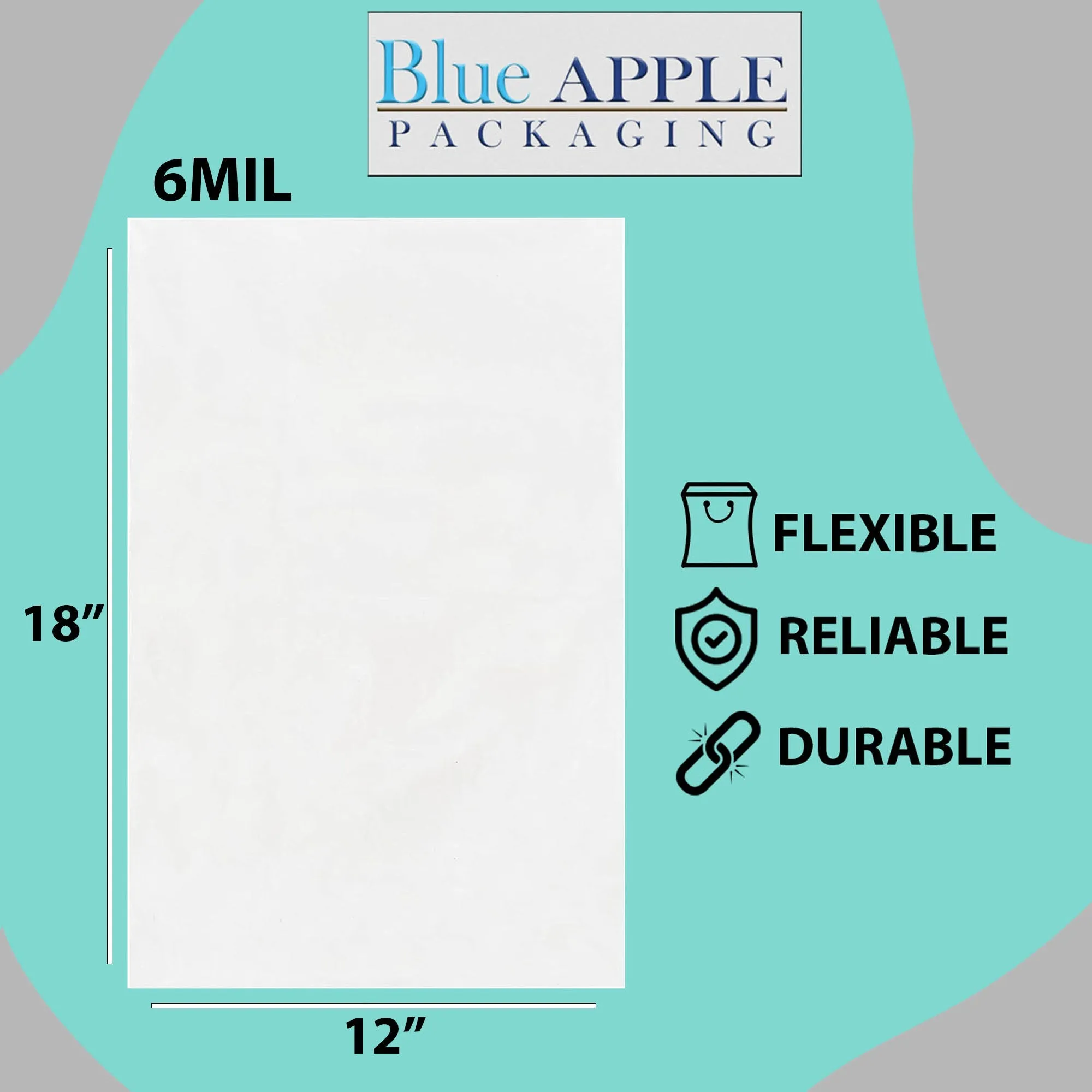 12X18 inches Clear Flat Poly Bags 6Mil Open Top (LDPE)