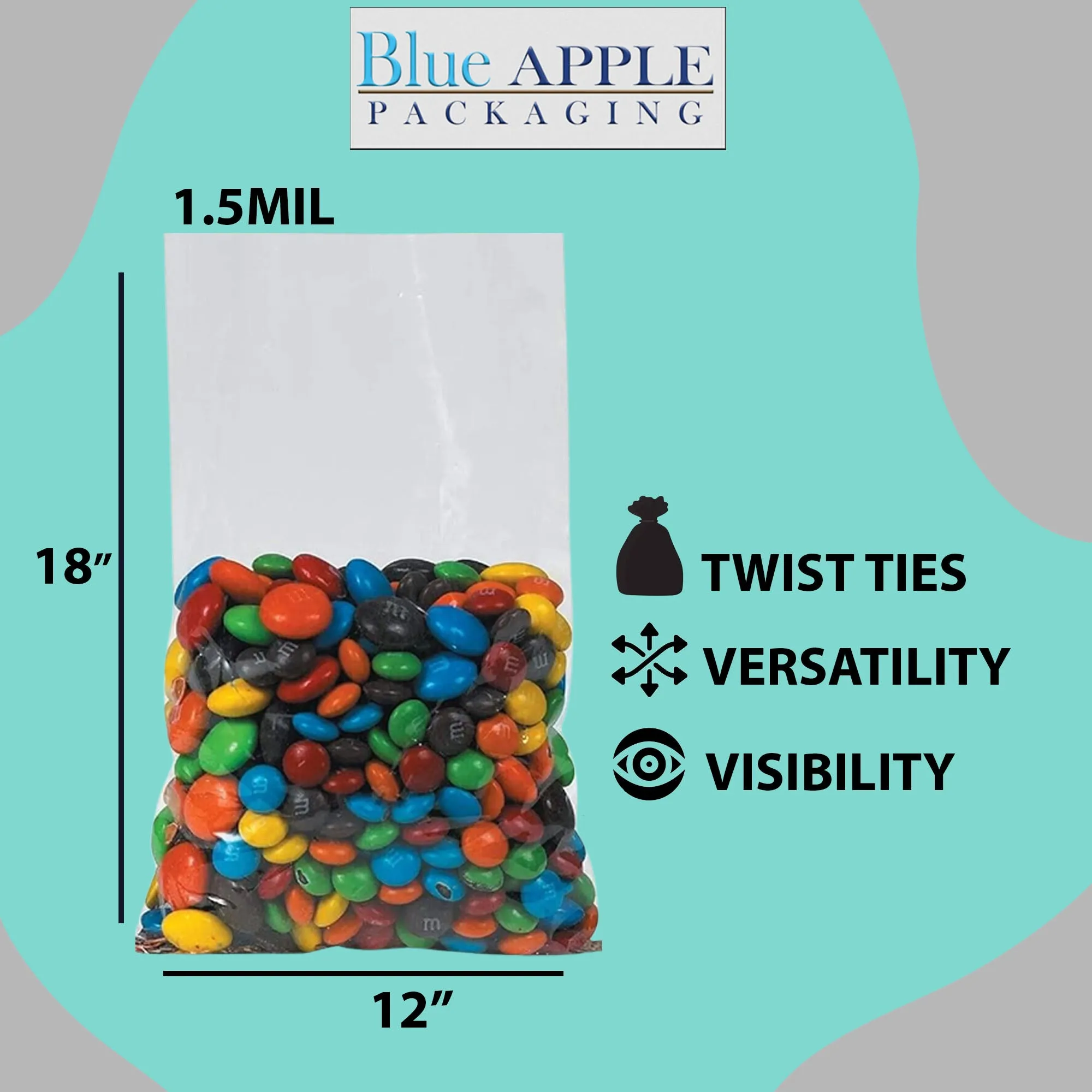 12X18 inches Polypropylene Bags 1.5 Mil Clear Flat