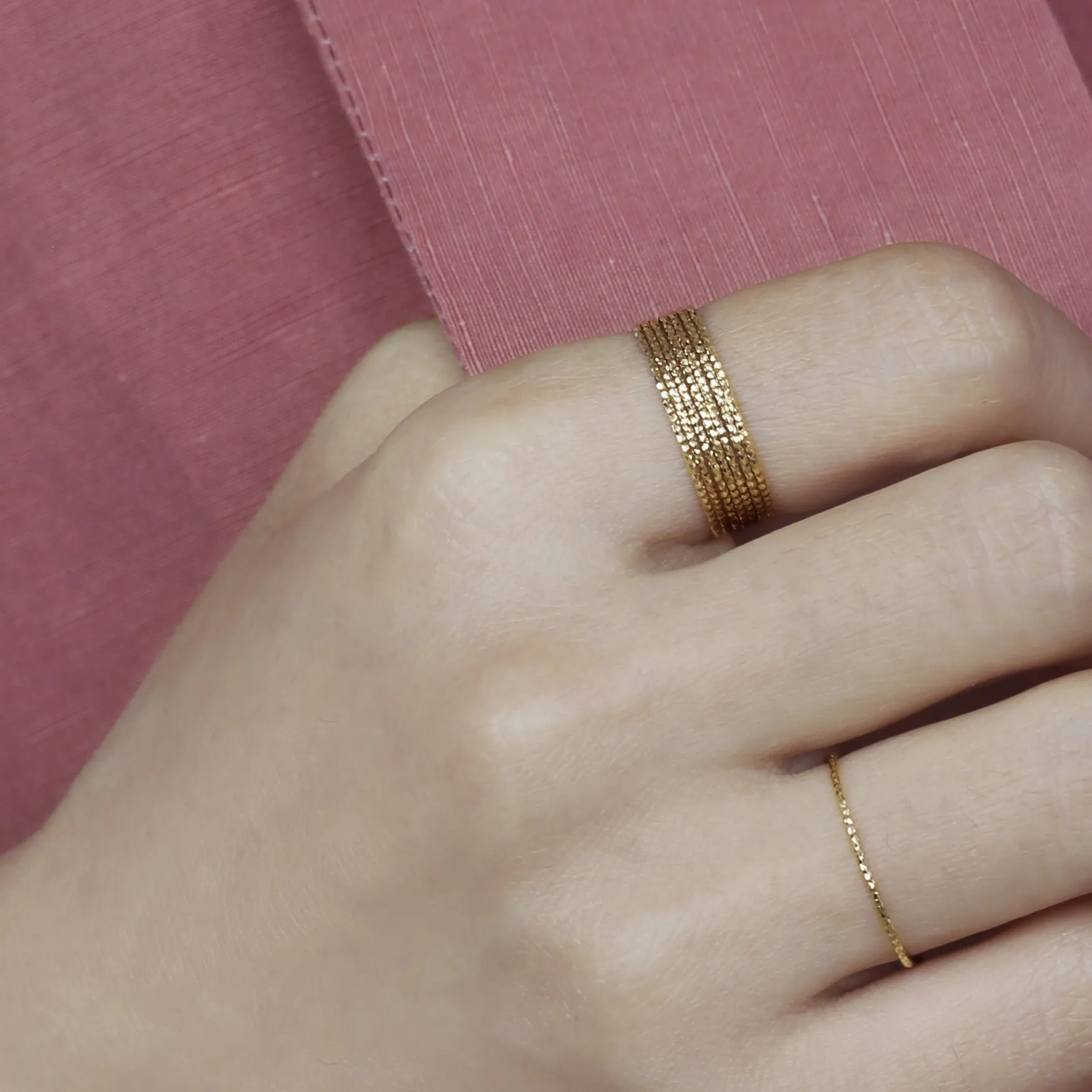 14k Solid Gold Thin Textured Stacking Ring