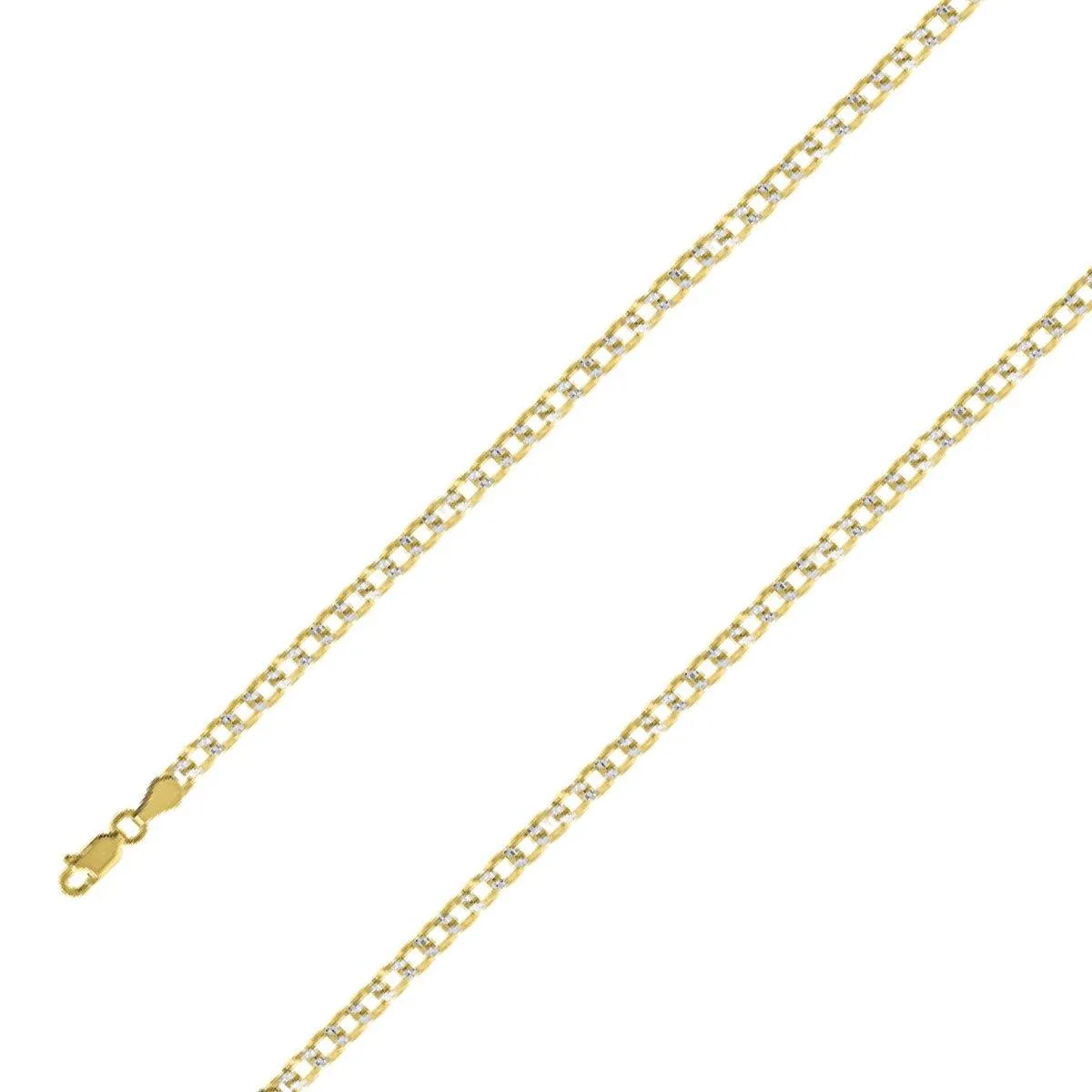 14k Yellow Gold Finish 4mm Silver Pave Cuban Chain Size- 7"