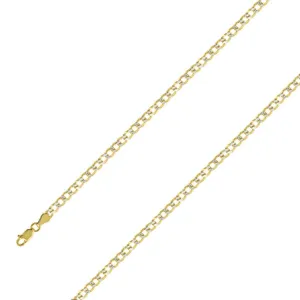 14k Yellow Gold Finish 4mm Silver Pave Cuban Chain Size- 7"