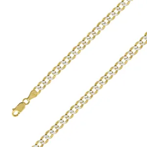 14k Yellow Gold Finish 9.5mm Silver Pave Cuban Chain Size- 9"