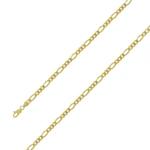 14k Yellow Gold Plated 5mm Silver Figaro Chain Size- 8"