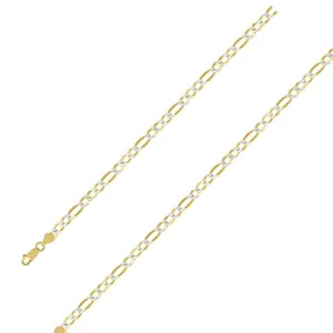 14k Yellow Gold Plated 5mm Silver Pave Figaro Chain Size- 9"