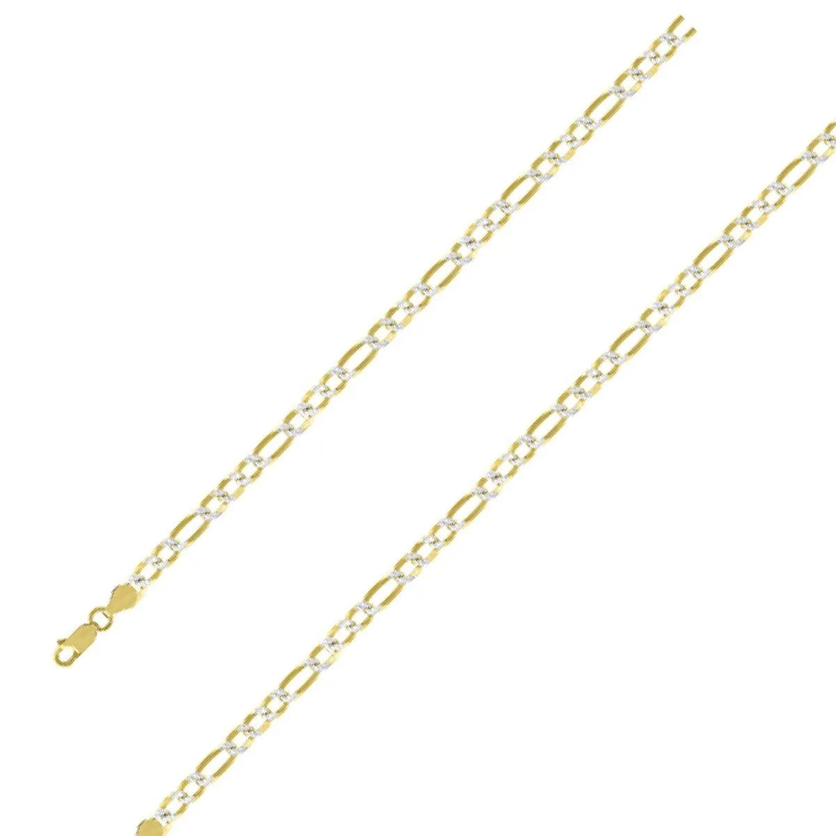 14k Yellow Gold Plated 5mm Silver Pave Figaro Chain Size- 9"