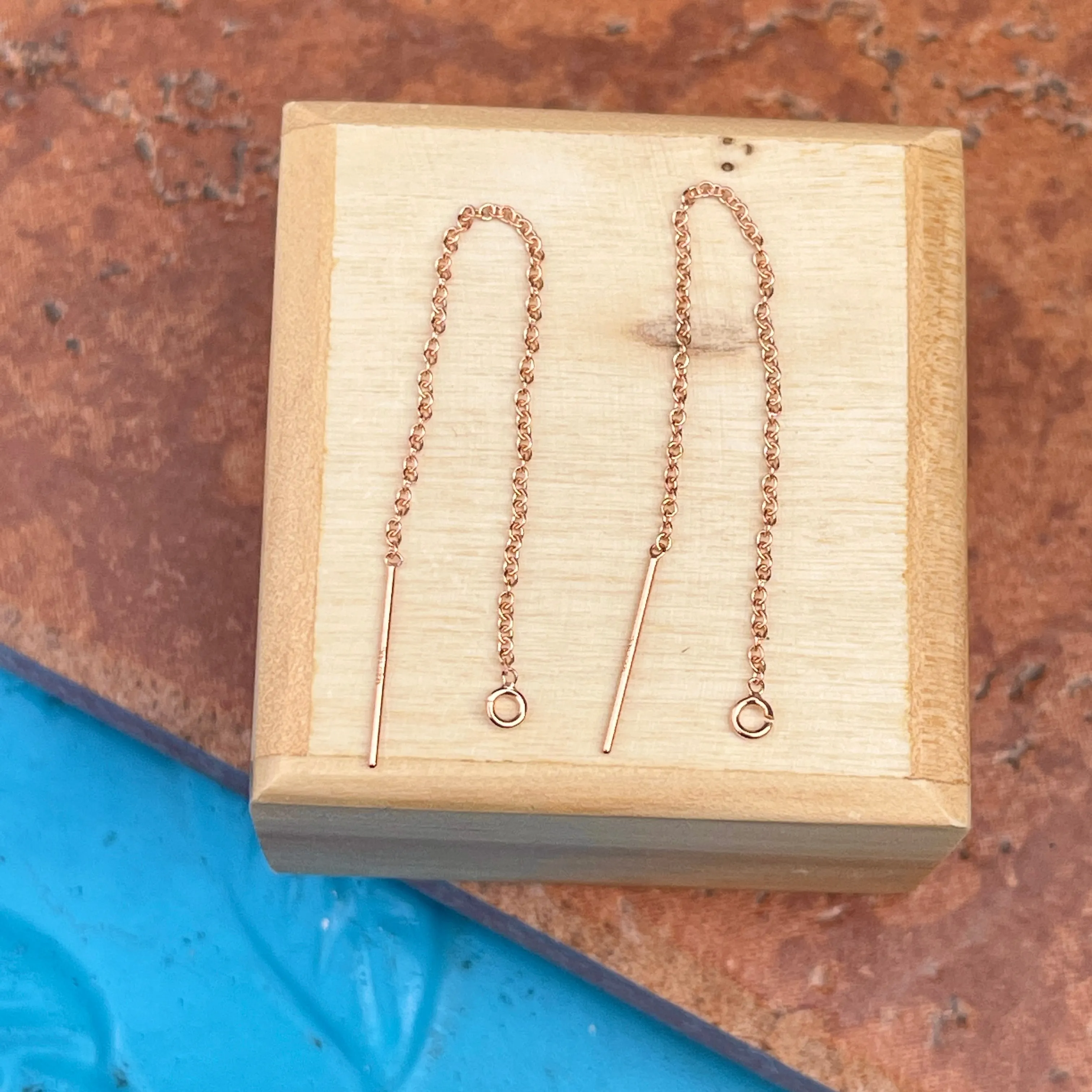 14KT Rose Gold-Filled Threader Chain Open Ring Earrings