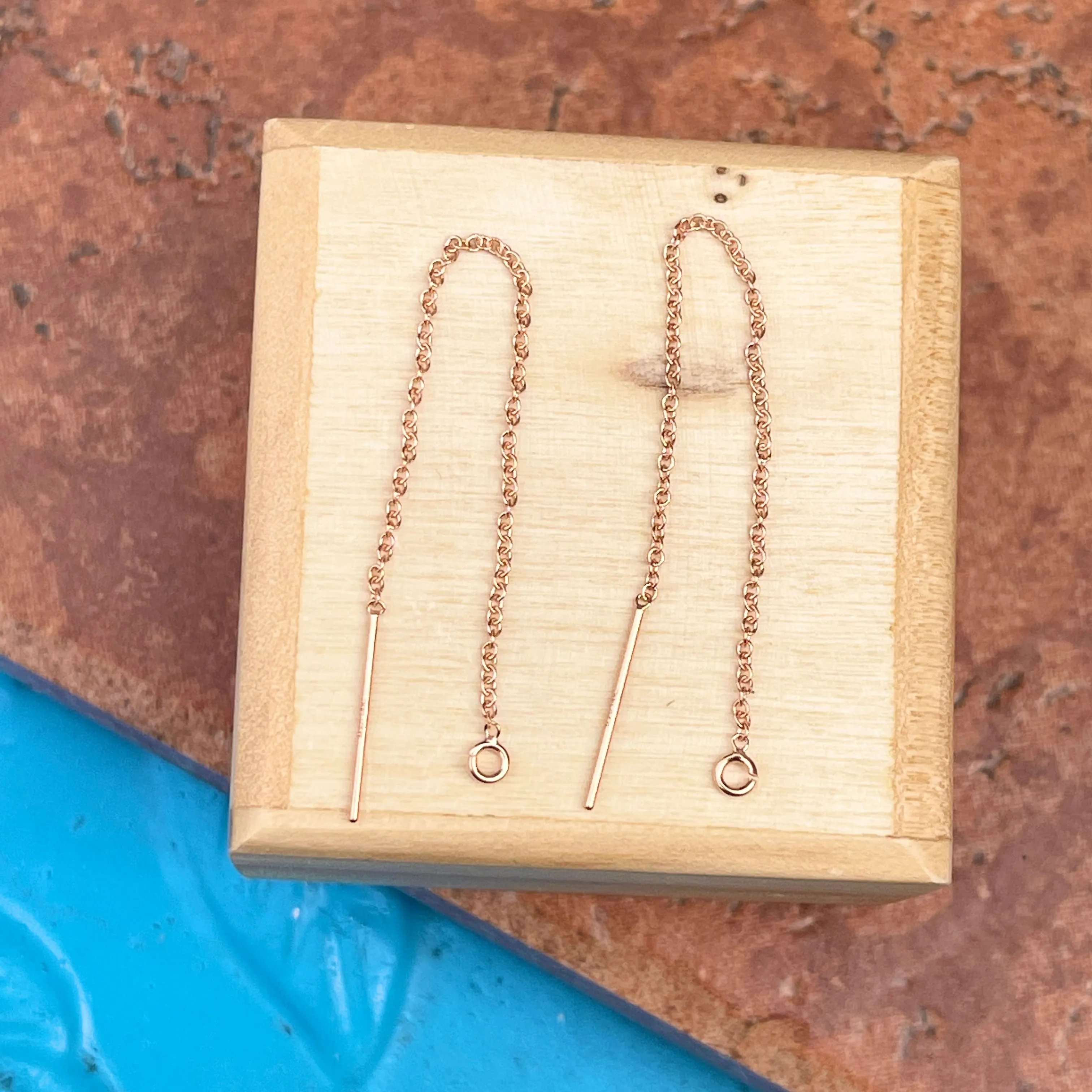 14KT Rose Gold-Filled Threader Chain Open Ring Earrings