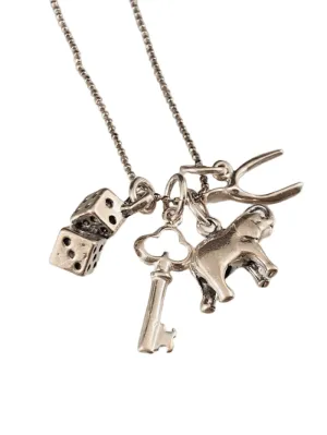 16” Lucky Charm Necklace with Dice Key Elephant and Wishbone Charms