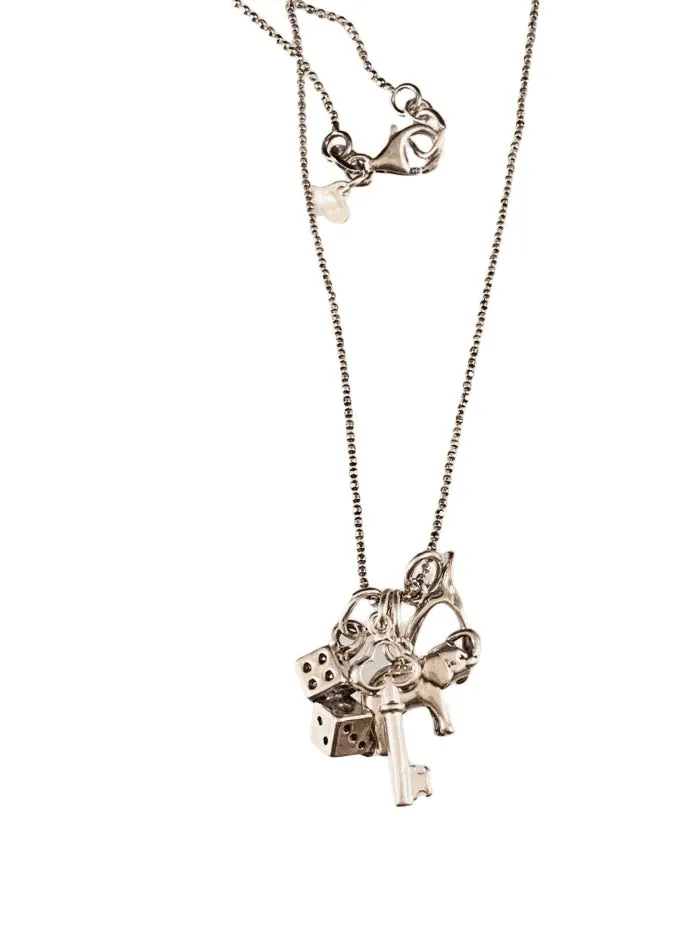 16” Lucky Charm Necklace with Dice Key Elephant and Wishbone Charms