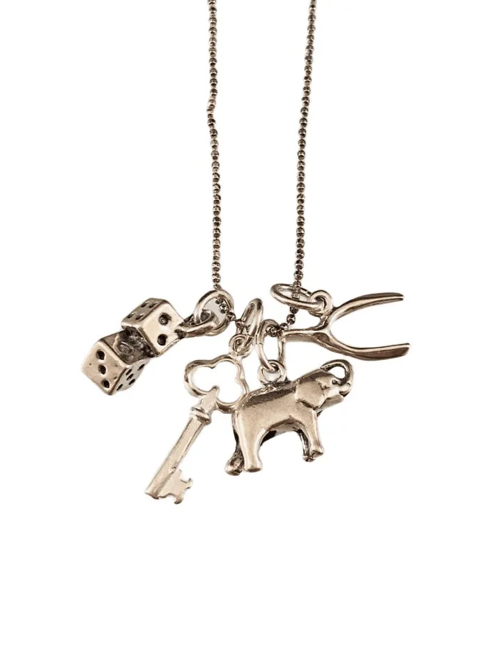 16” Lucky Charm Necklace with Dice Key Elephant and Wishbone Charms
