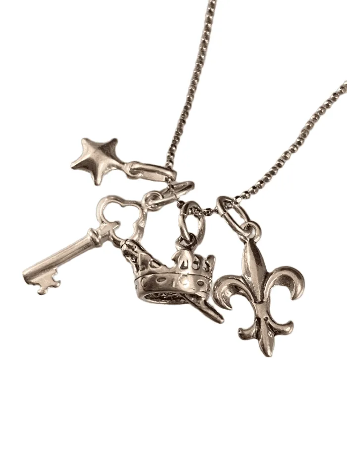 16” Magic Charm Necklace with Star Key Scepter and Fleur De Lis Charms