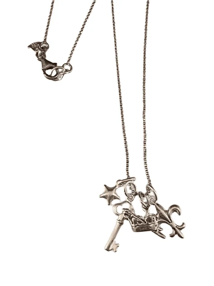16” Magic Charm Necklace with Star Key Scepter and Fleur De Lis Charms