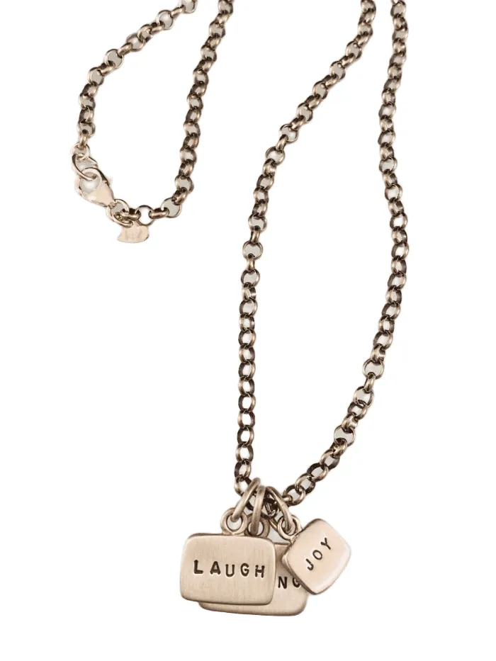 18” Sterling Silver Healing Laugh Joy Tag Charm Necklace