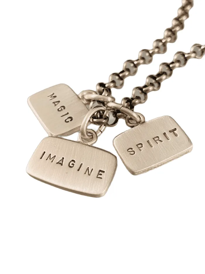 18” Sterling Silver Imagine Magic Spirit Tag Charm Necklace