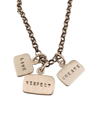 18” Sterling Silver Live Respect Create Tag Charm Necklace