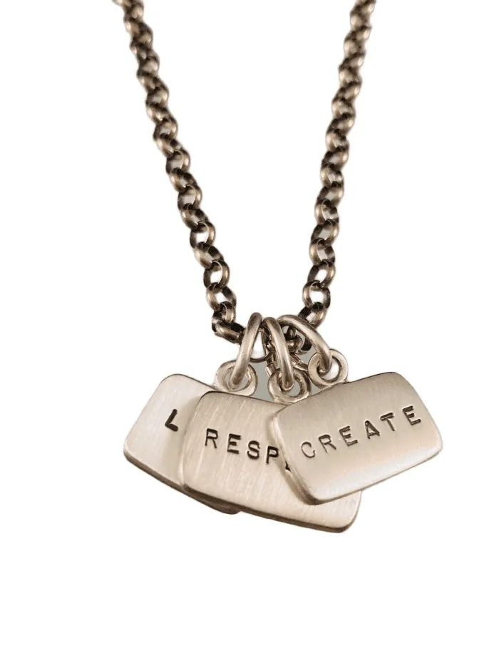 18” Sterling Silver Live Respect Create Tag Charm Necklace