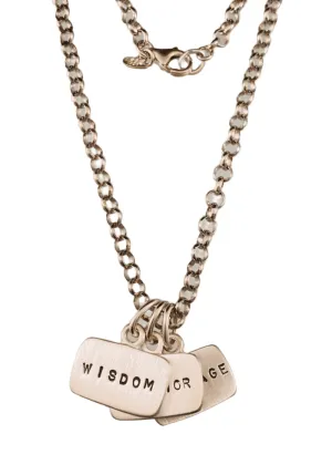 18” Sterling Silver Wisdom Warrior Courage Tag Charm Necklace