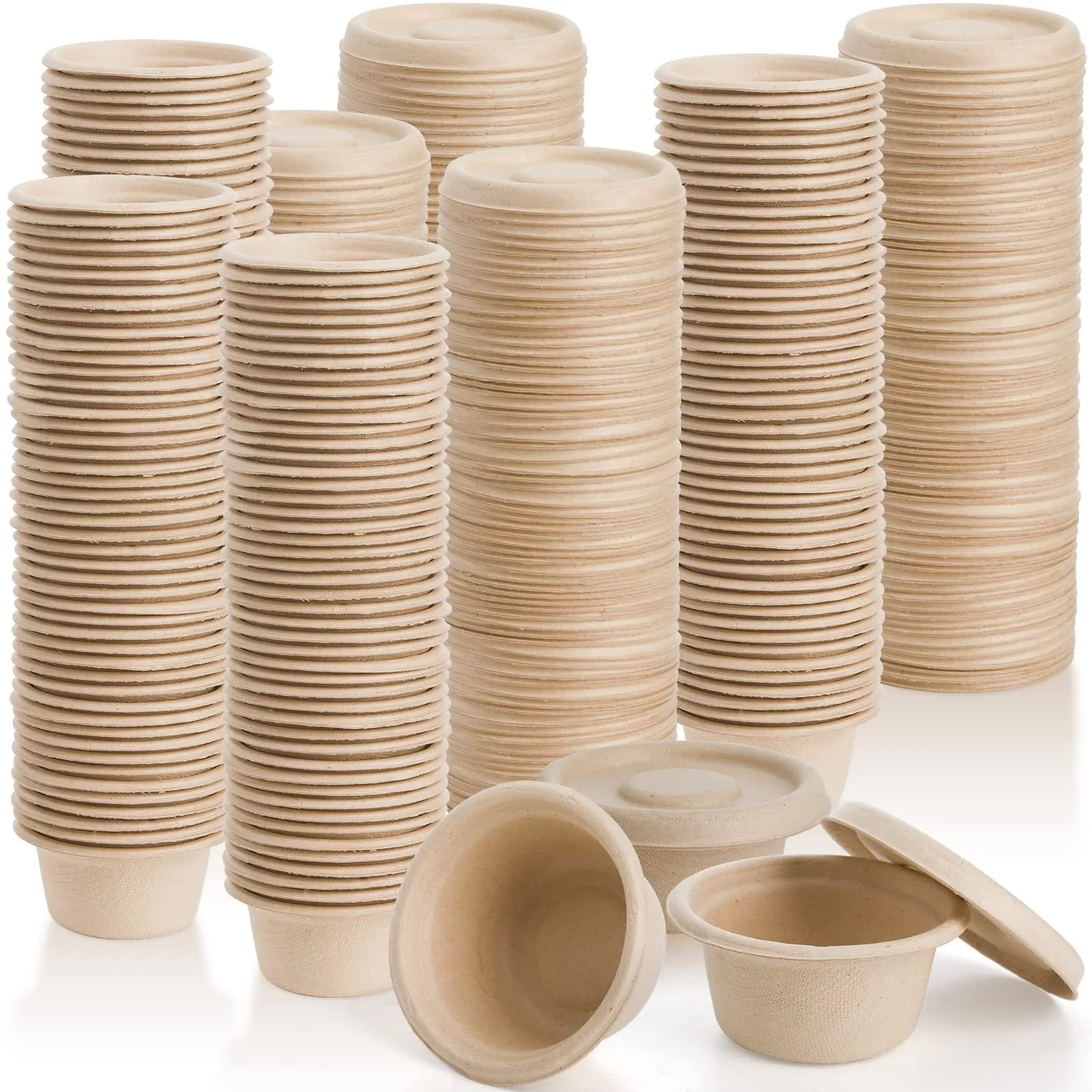 2 Oz Natural Bagasse Fiber Cups with Lids, 3 x 200 Pack - Paper Tasting Cups Disposable Sample Food cups Canada