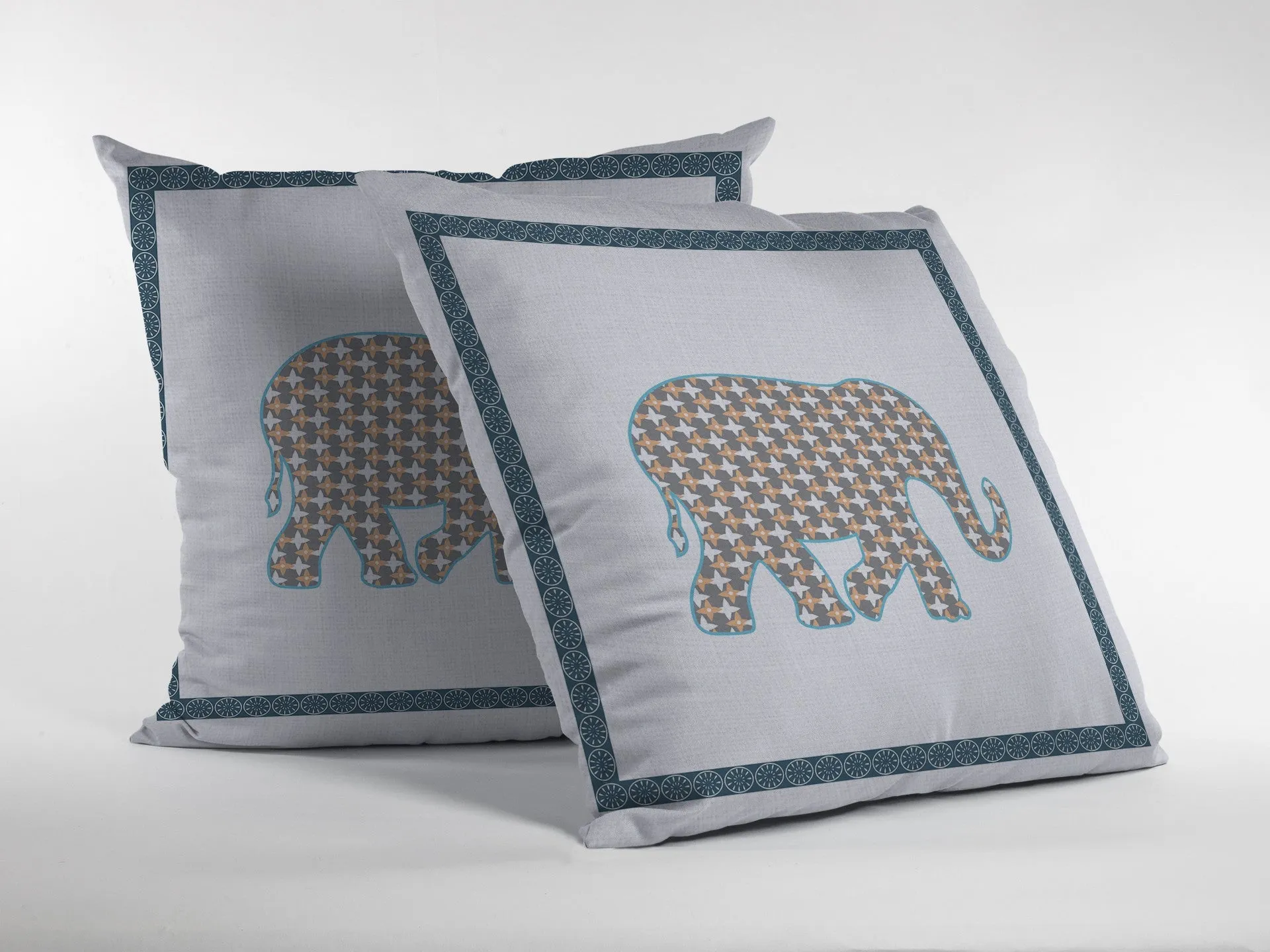 20” Gold White Elephant Indoor Outdoor Zippered Throw Pillow