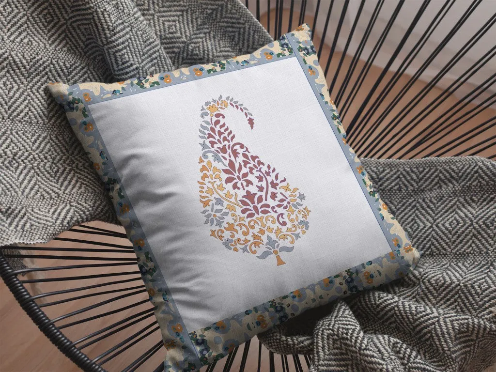 20” Red White Paisley Indoor Outdoor Zippered Throw Pillow