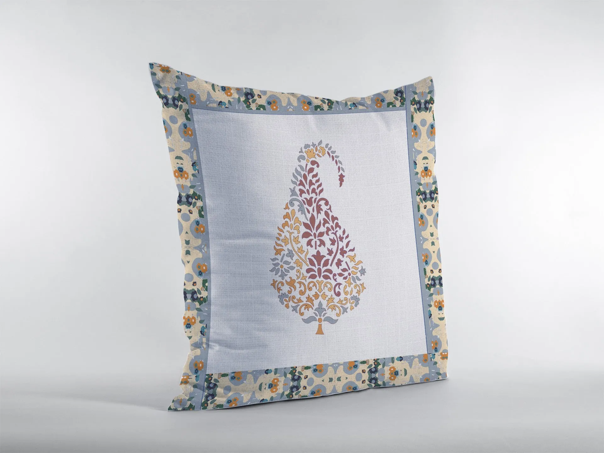 20” Red White Paisley Indoor Outdoor Zippered Throw Pillow