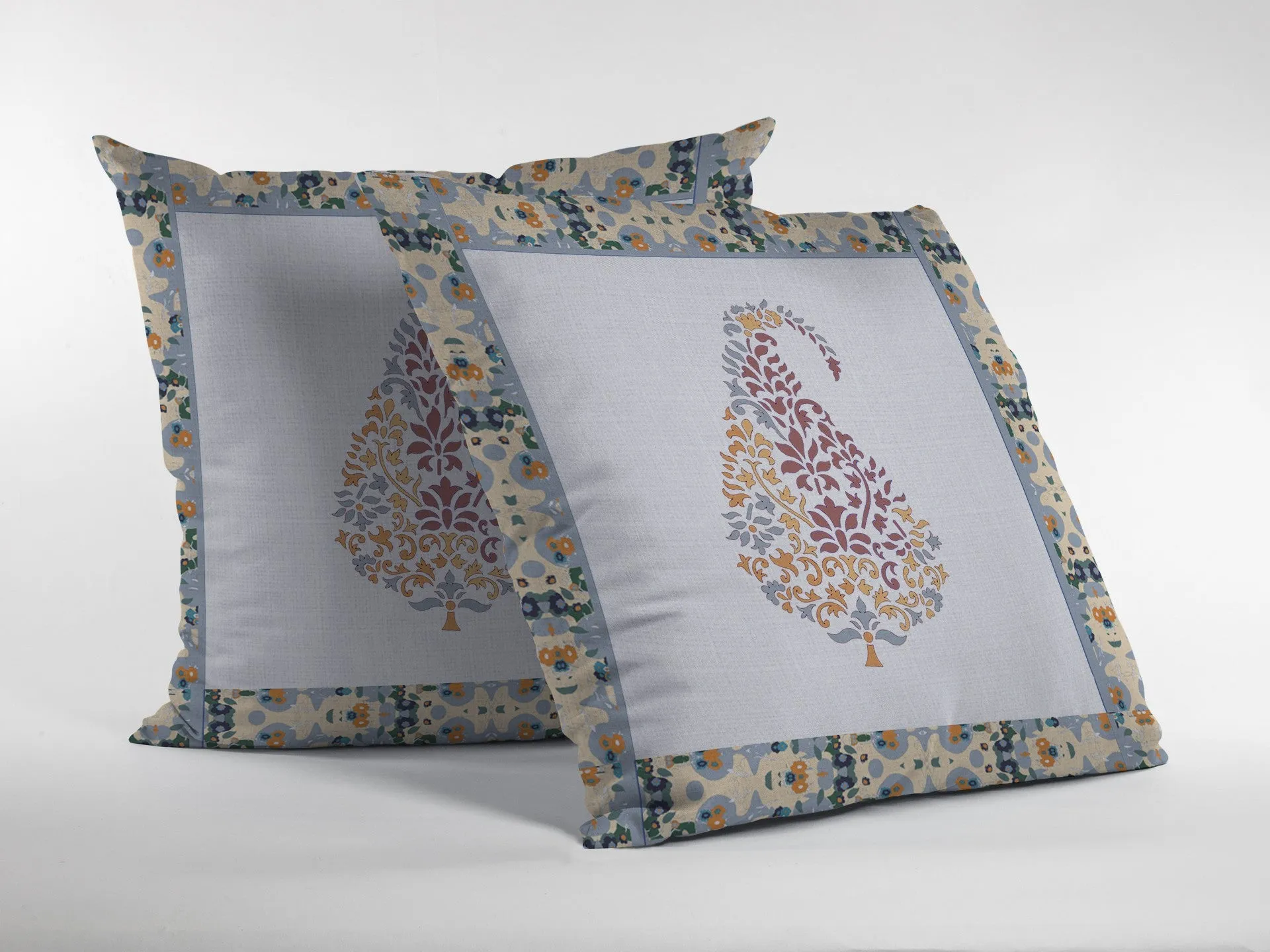 20” Red White Paisley Indoor Outdoor Zippered Throw Pillow