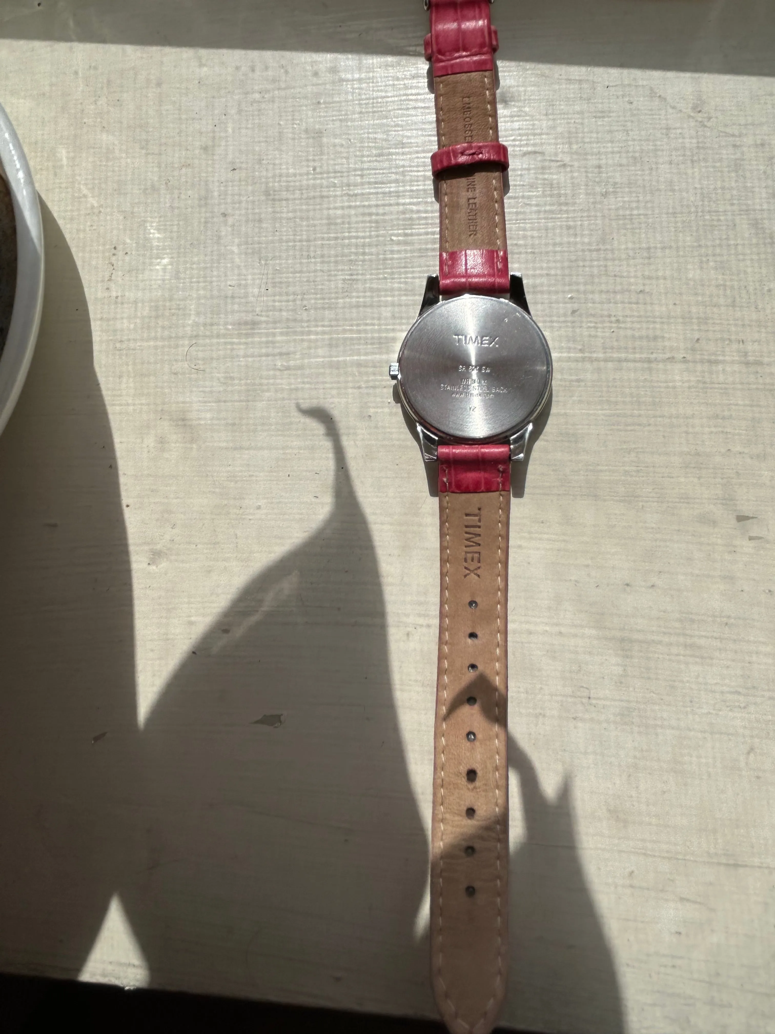 2013 Timex Silver Dial Pink Leather Strap Quartz Watch