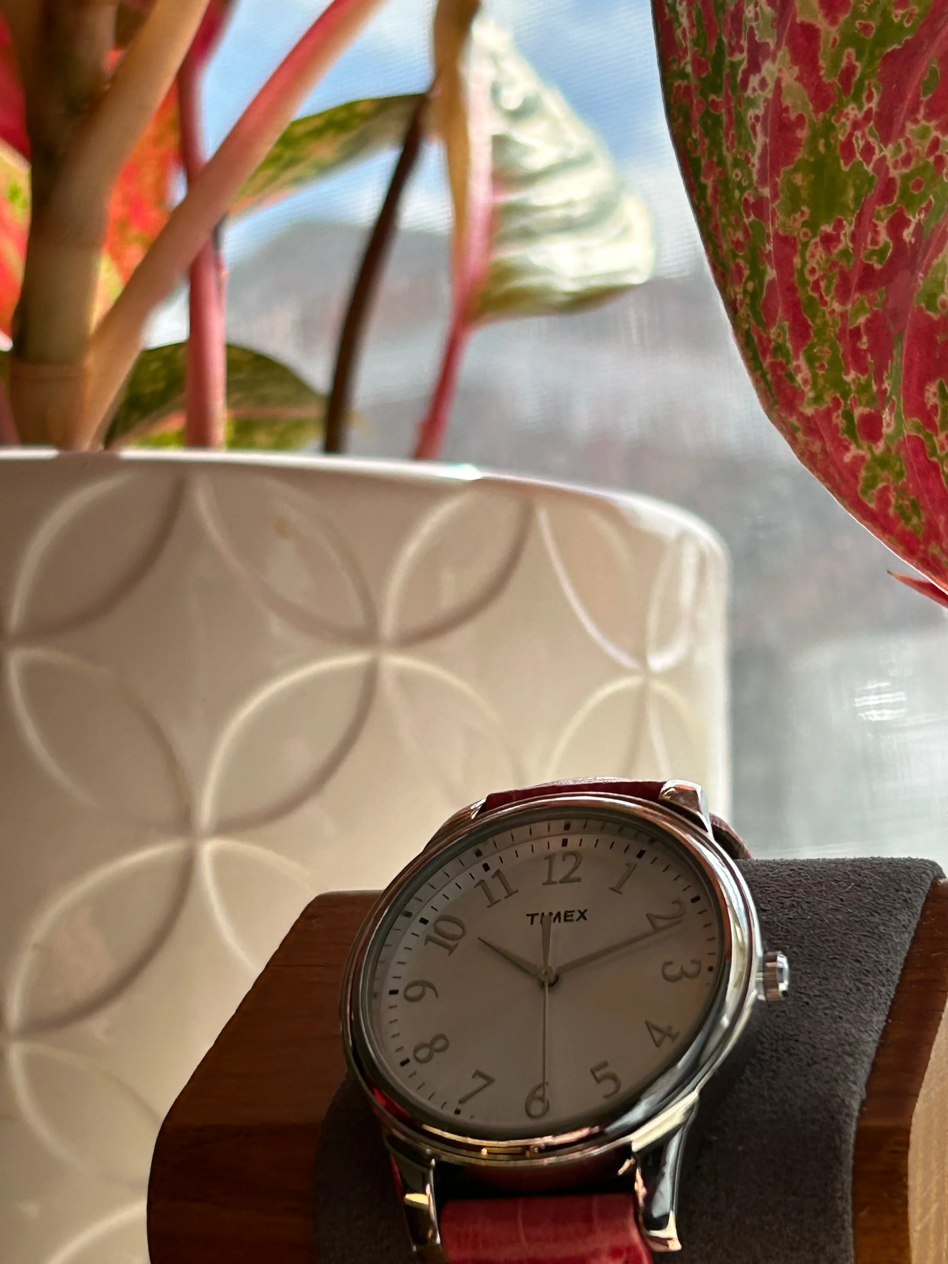 2013 Timex Silver Dial Pink Leather Strap Quartz Watch