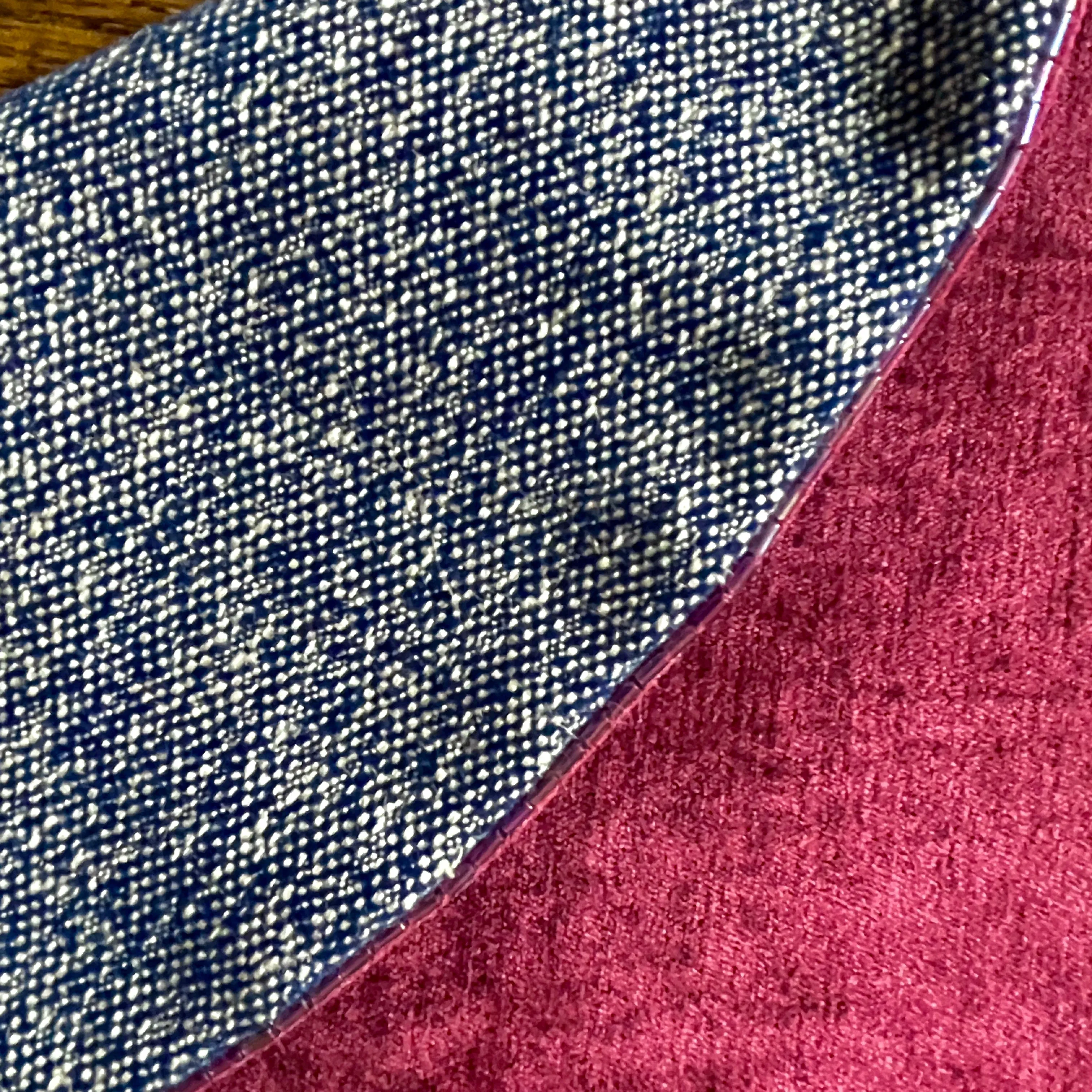 24" Retro Navy Blue Tweed and Burgundy Tabletop Christmas Tree Skirt | Reversible