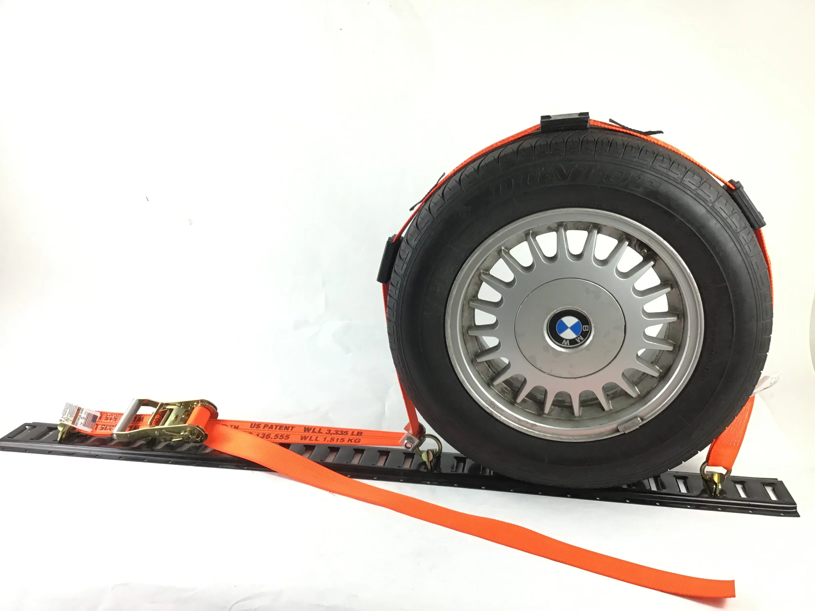 2" x 11' DIAMOND WEAVE 3 Point Wheel Strap with 3 Rubber Tread Grabs and Ratchet (Heavy Duty O-Ring E TRACK Fitting) | Pack of 4