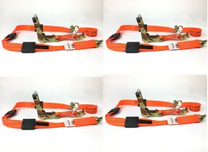 2" x 11' DIAMOND WEAVE 3 Point Wheel Strap with 3 Rubber Tread Grabs and Ratchet (Heavy Duty O-Ring E TRACK Fitting) | Pack of 4