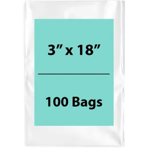 3X18 inches Clear Flat Poly Bags 2Mil Open Top (LDPE)