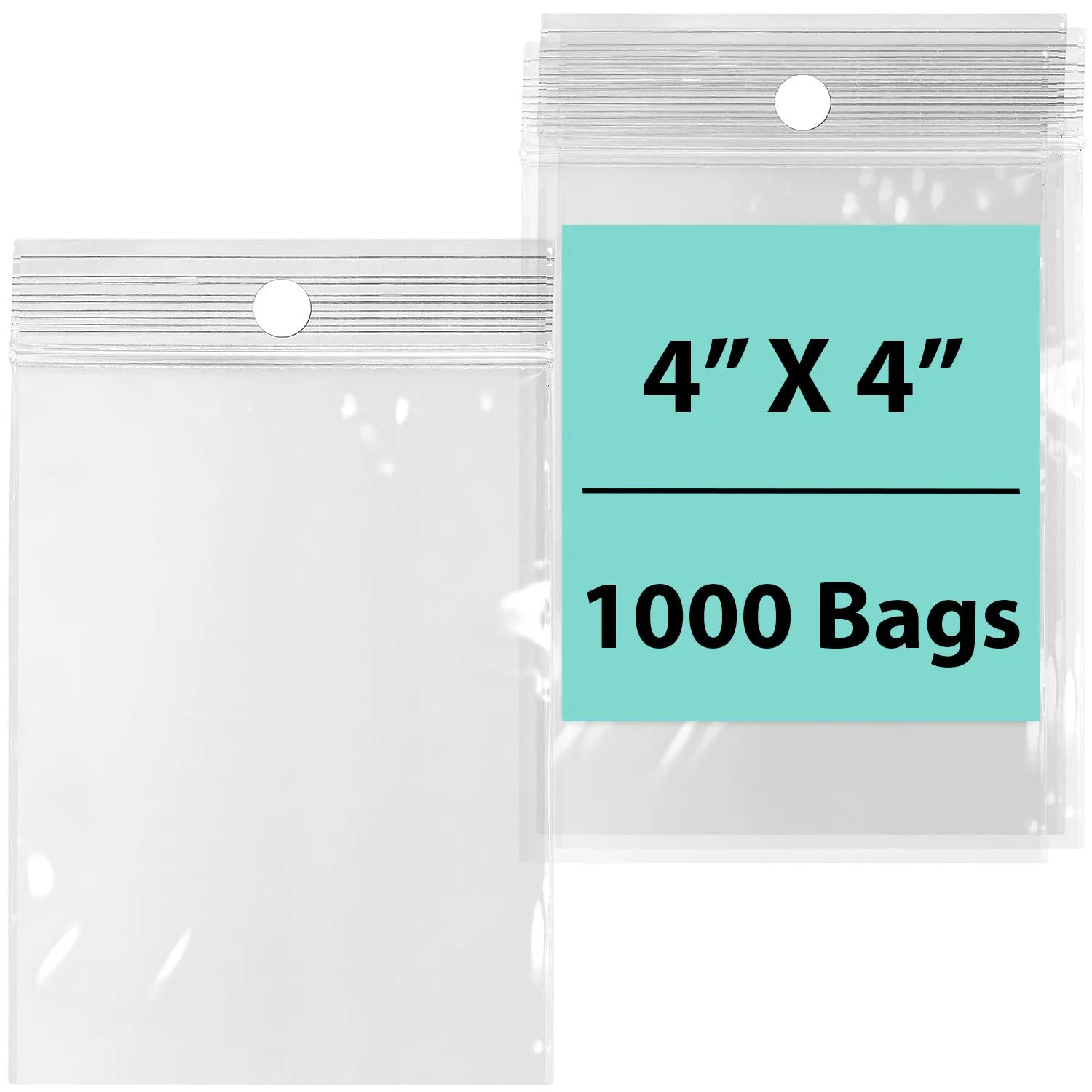 4X4 inches Reclosable Poly Bags with Hang Hole 2 Mil (LDPE) Single Track Zipper