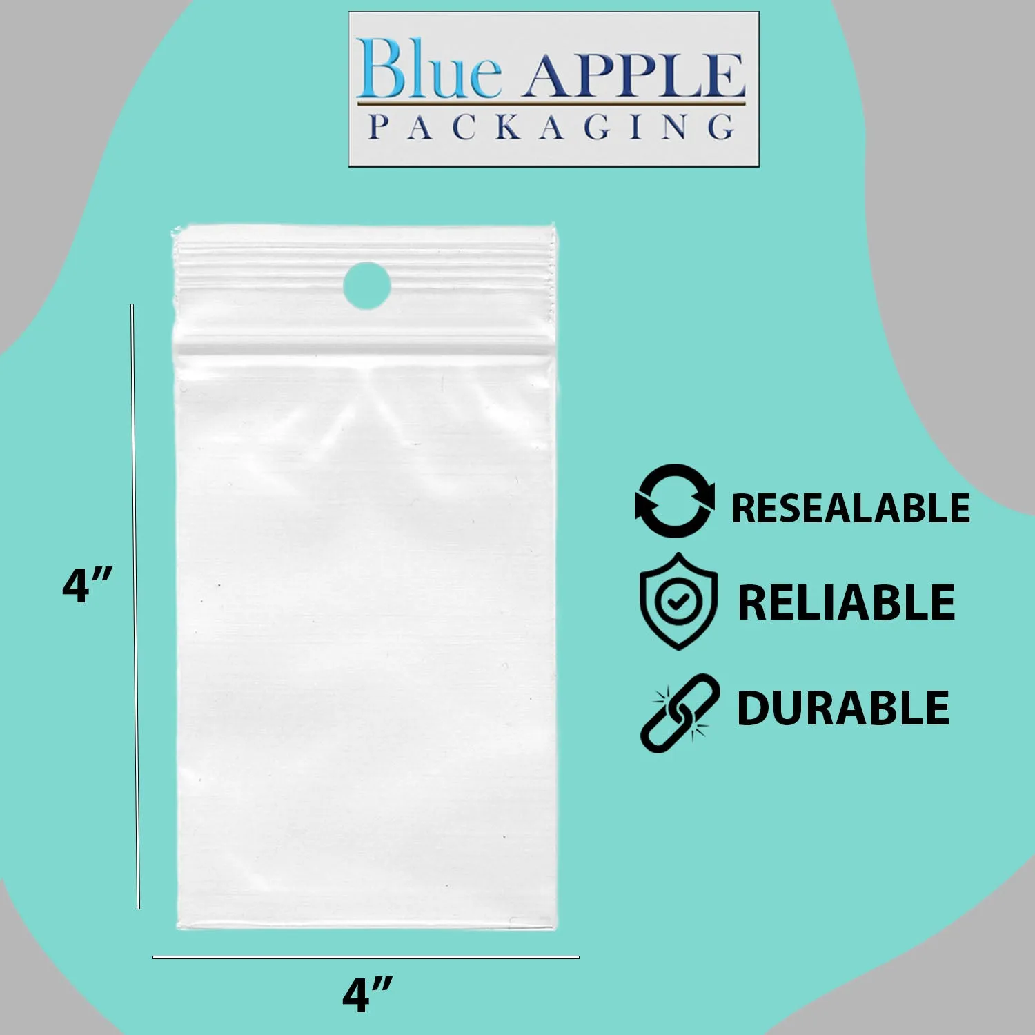 4X4 inches Reclosable Poly Bags with Hang Hole 2 Mil (LDPE) Single Track Zipper