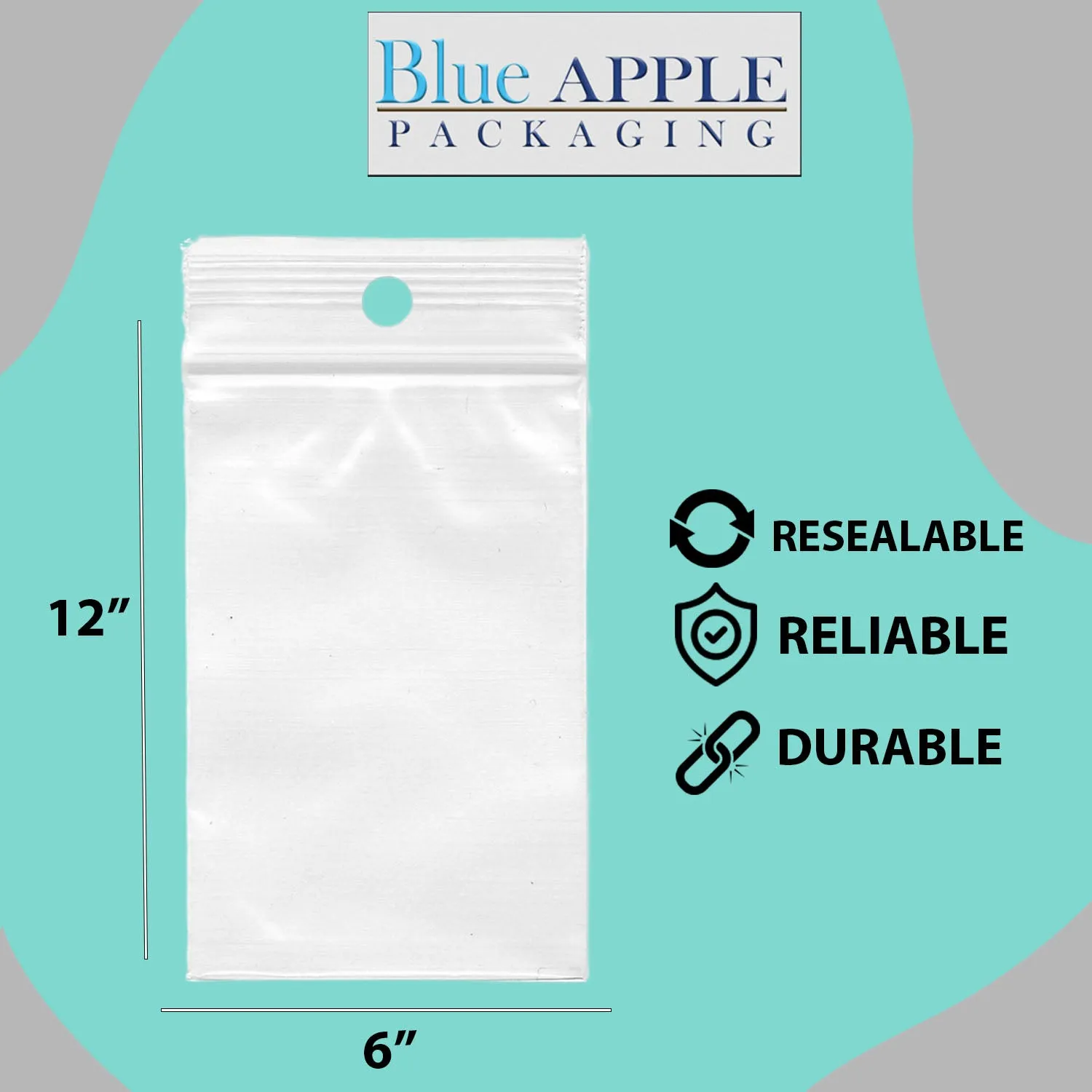 6X12 inches Reclosable Poly Bags with Hang Hole 2 Mil (LDPE) Single Track Zipper
