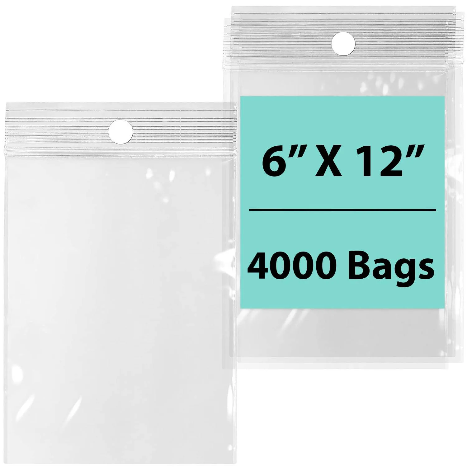 6X12 inches Reclosable Poly Bags with Hang Hole 2 Mil (LDPE) Single Track Zipper