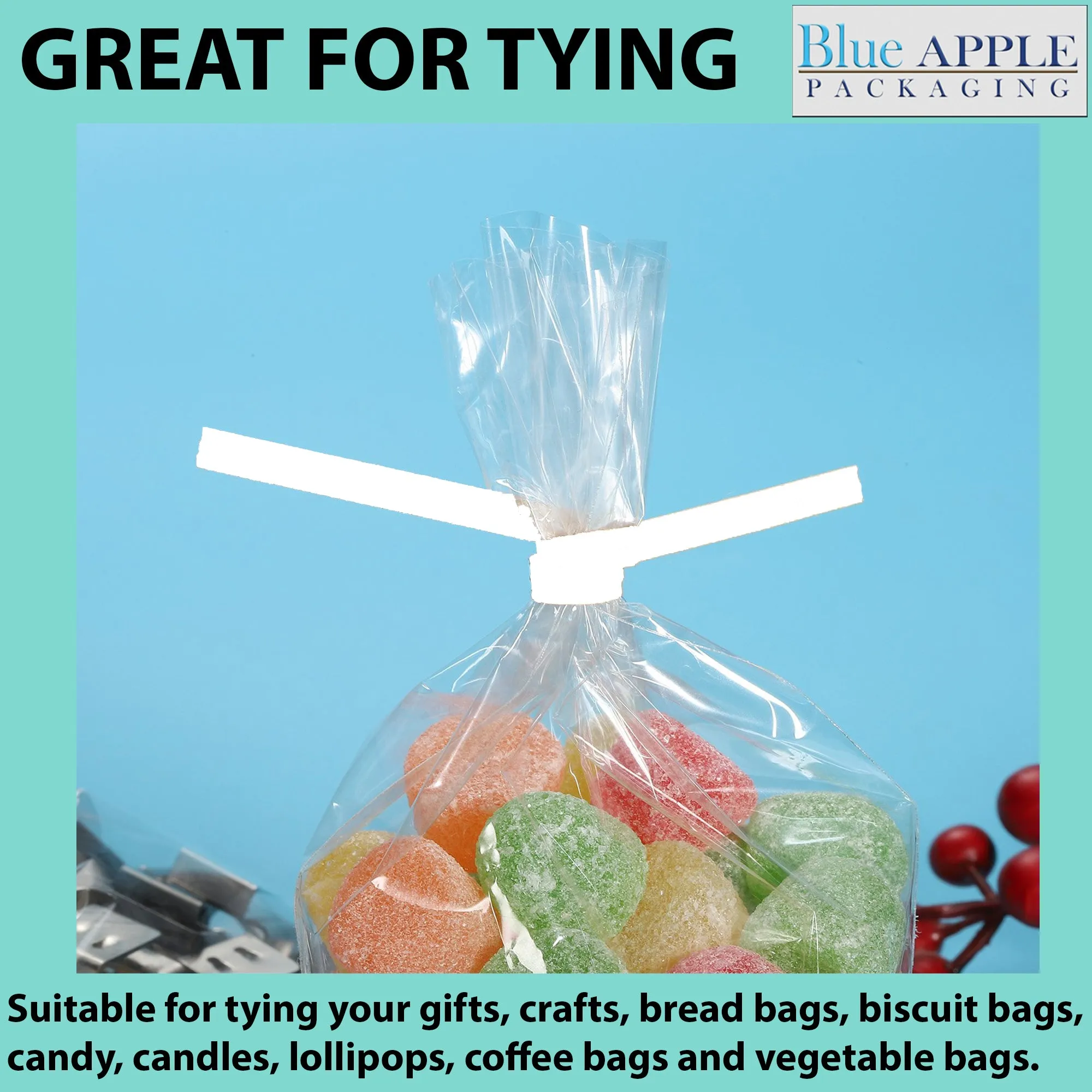 7 Inch Pre-cut Blue Plastic Twist Ties for Bags