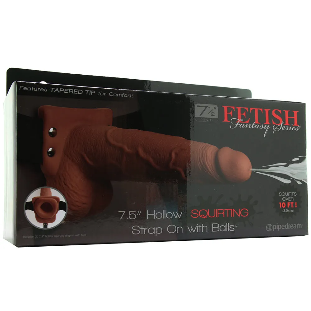 7.5 Inch Hollow Squirting Strap-On with Balls in Tan