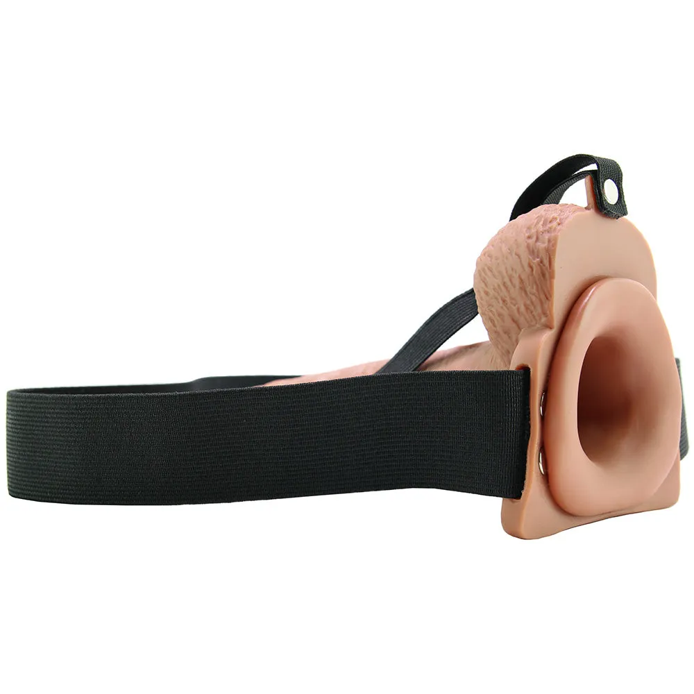 7.5 Inch Hollow Squirting Strap-On with Balls in Tan