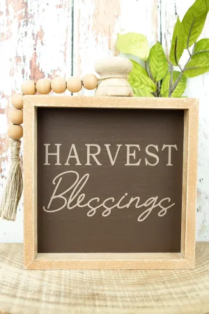 7.5 x 6 'Harvest Blessings' Wood Beaded Framed Tabletop Sign