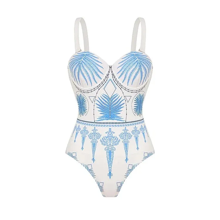 84Volt  One piece with ethnic style prints swimsuit set - As shown / S