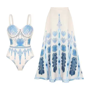 84Volt  One piece with ethnic style prints swimsuit set - As shown / S
