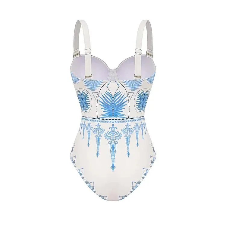 84Volt  One piece with ethnic style prints swimsuit set - As shown / S