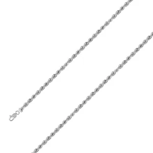 925 Sterling 4mm Silver Rhodium Plated Rope Chain Size- 8"