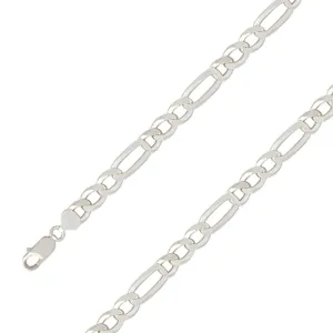 925 Sterling 9.5mm Silver Diamond Cut E-Coated Figaro Chain Size- 8"
