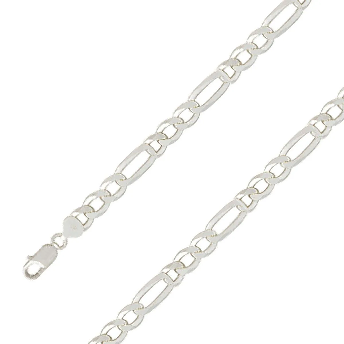 925 Sterling 9.5mm Silver Diamond Cut E-Coated Figaro Chain Size- 8"