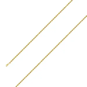 925 Sterling Silver 2.5mm Yellow Gold Plated Rope Chain Size- 8"